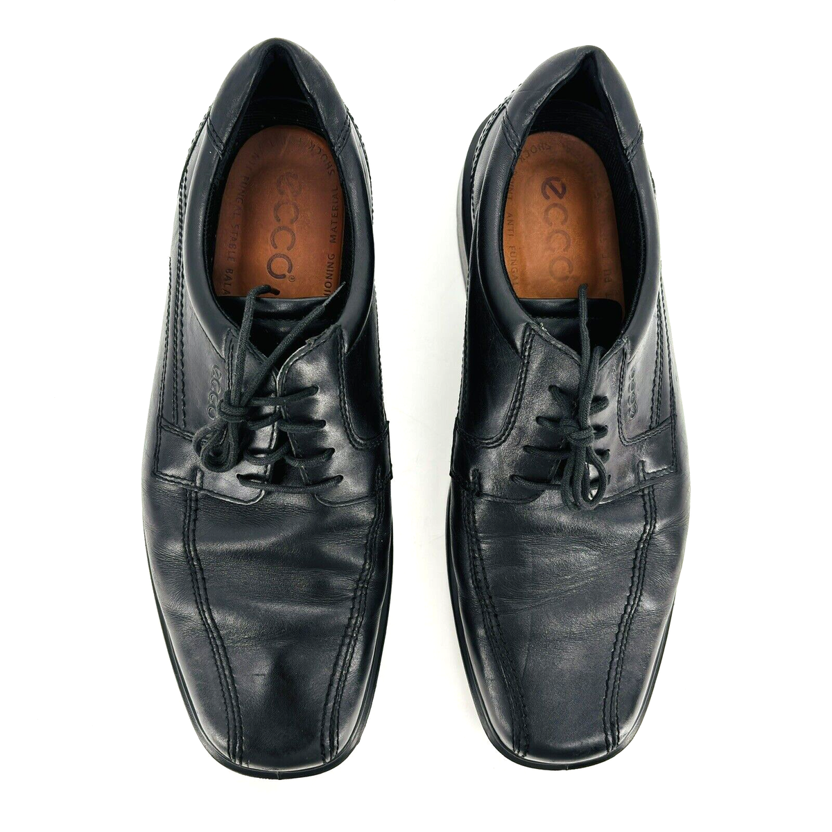 Mens 12-12.5 46 Ecco Helsinki Black Leather Square Toe Derby  display picture 2