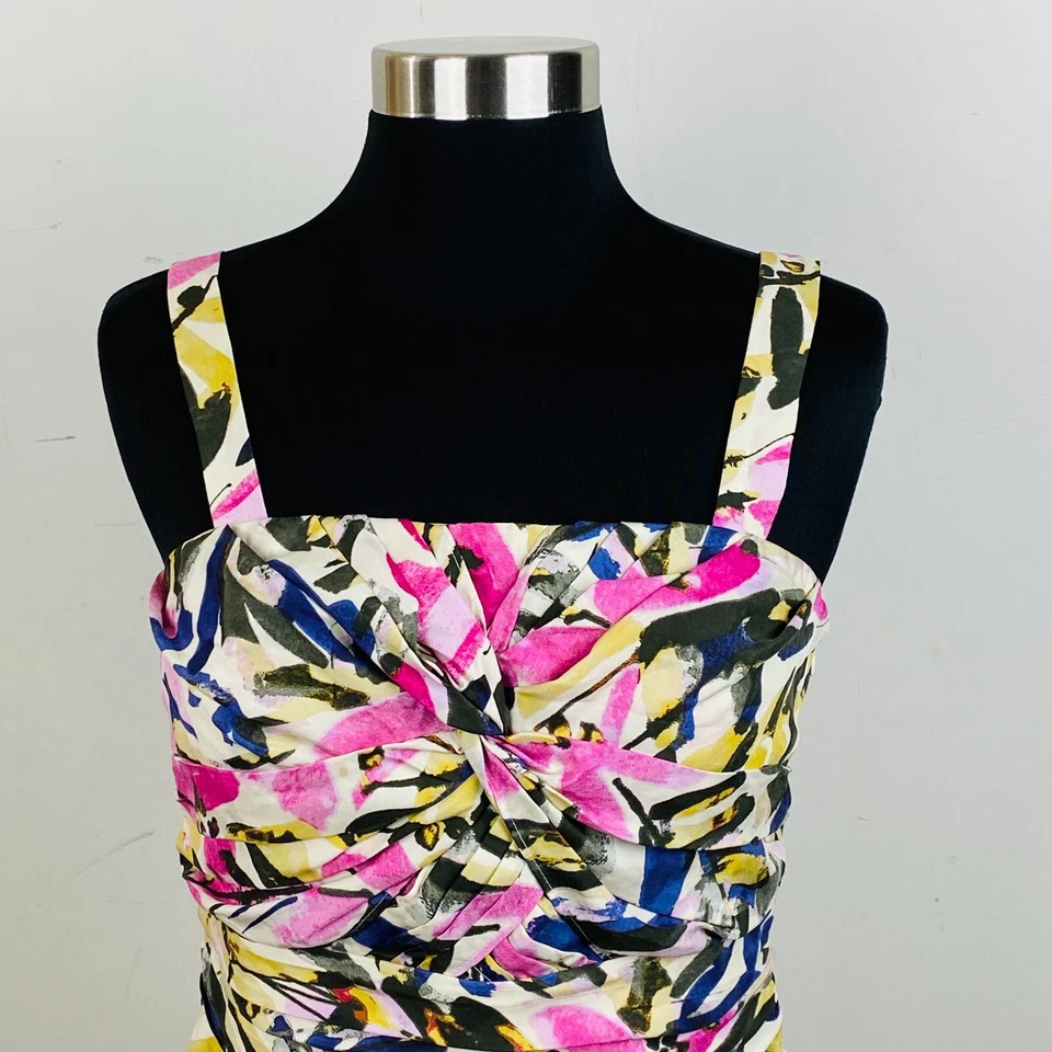 Banana Republic Silk Pink Yellow Abstract Colorful Print Women's 4 Pencil Dress - Image 2 of 4
