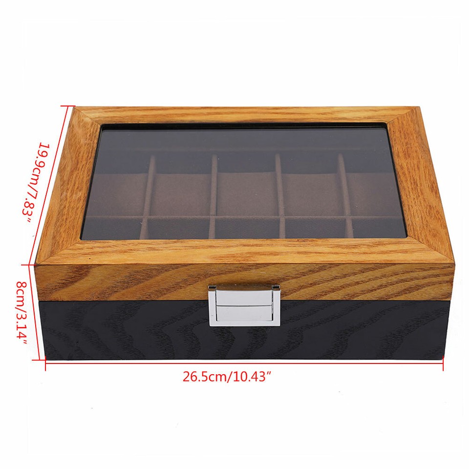 10 Slots Wooden Watch Case Jewelry Display Drawer Cloth Watch Box