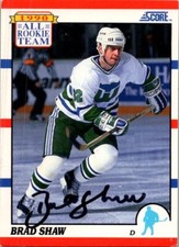 1990 -Brad Shaw- Score Autograph/Signed/Auto Hockey Card #325 Hartford Whalers