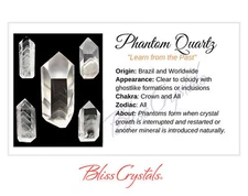 PHANTOM QUARTZ Crystal Information Card, Double sided #HC112