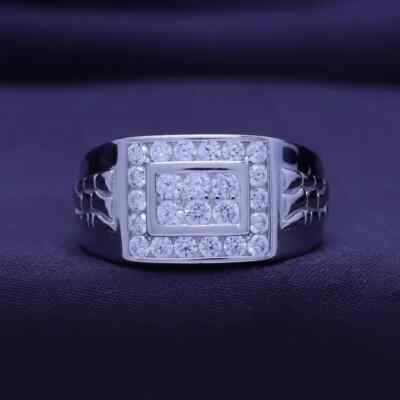 0.85 Carat 14K Yellow Gold Men's Diamond Wedding Ring - Round White & Blue Diamonds, Channel Set, Size 11