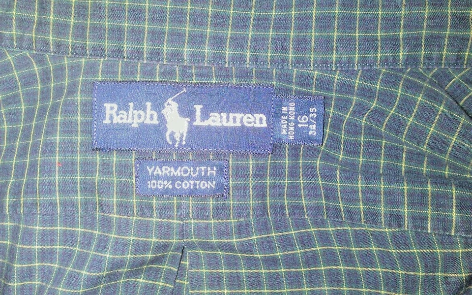 Camisa de vestir Ralph Lauren Yarmouth verde a cuadros de algodón TALLA 16 - 34/35 USADA EN EXCELENTE ESTADO Foto 2 de 4