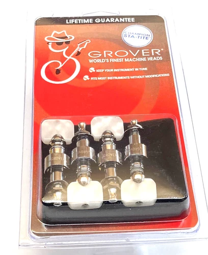 Grover Chrome Square Pearloid Button Planetary Geared 4-string Banjo Tuners 120C