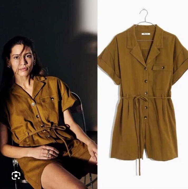 Madewell Belted Safari Romper Size XS Distant Olive