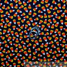 BonEful Fabric FQ Cotton Quilt B W Black White ORANGE Candy Corn Halloween Small