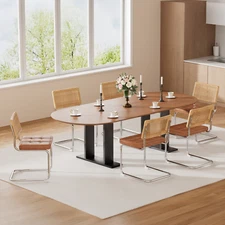 Set of 6 Kitchen Dining Chair Rattan Dinner Side Chair Wood PU Leather Metal