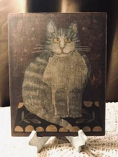 Primitive Folk Art Handcrafted Plaque / Sign, Cross Eyed Cat #1