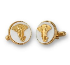 Handcrafted 18 kt Gold plated Round Elephant Cufflinks with base mother of Pearl