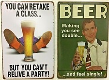 8x12 TIN SIGNS 2pc Funny Beer party class single bar alcohol man cave vintage