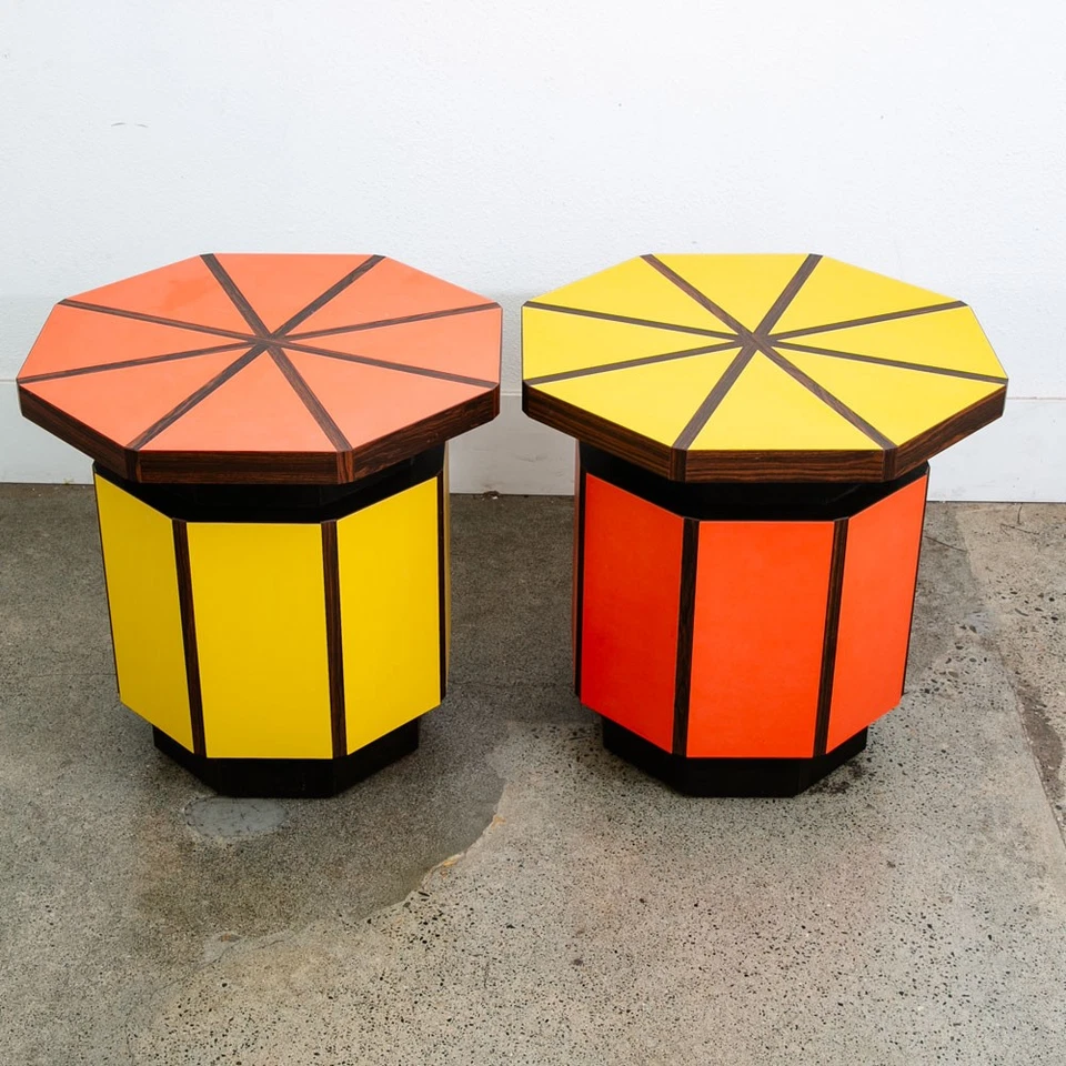 Mid Century Modern End Tables Side Nightstands Rosewood Octogon Orange Yellow - Image 2 of 4