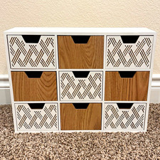 Wood Desktop Organizer Storage Unit, White Woodgrain Drawer Fronts