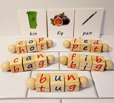 Phonetic Reading Wood Blocks With Cards A Phonics Manipulative Toy for Preschool