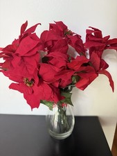 Poinsettia Flower Stems Artificial Cloth Flowers 5 Stems 4 Red 1 White 18  Tall