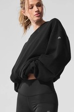 Alo Yoga Chill Crew Neck Pullover Sweatshirt Women s Medium Black Oversized NOTE