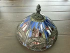 Vtg Tiffany-Style Dragonfly Stained Glass Lampshade Raised Rose Florets 8 x 6