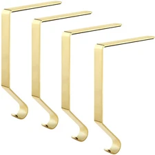 Christmas Stocking Holders 4 Pack Gold Metal Mantel Hanger Hooks Fireplace