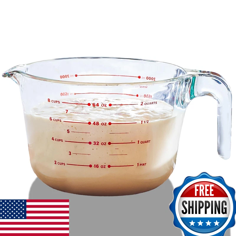 Le'Raze 8 Cup Large Glass Measuring Cup - Kitchen Mixing Bowl Liquid Measure