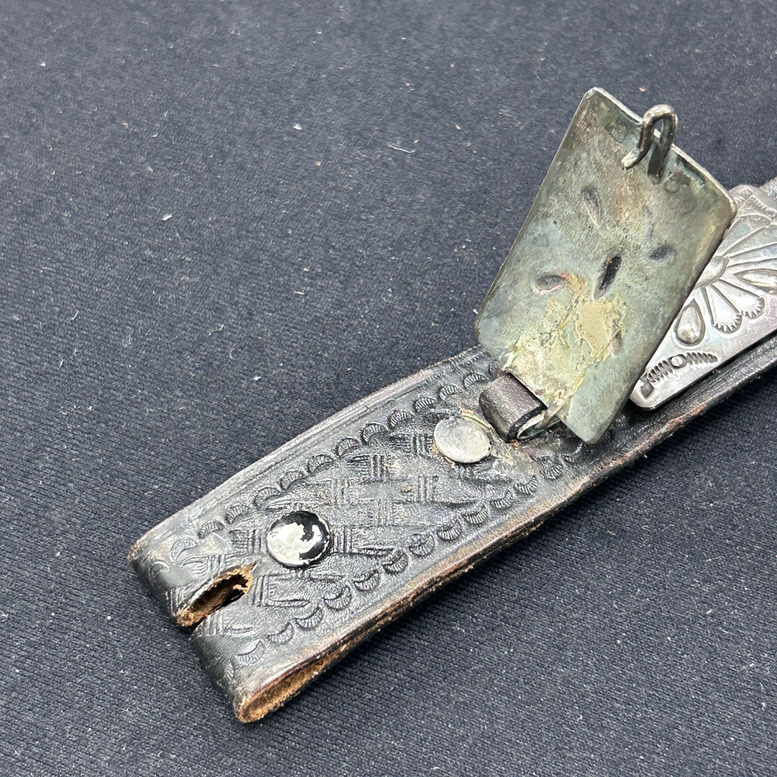 Antique Sterling Silver 11pc Rectangular Concho B… - image 5