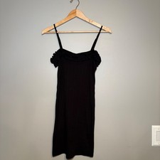 ASOS Womens Black Ribbed Ruffle Neck Bodycon Mini Dress Size 2 07941087