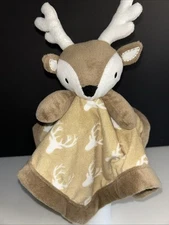 Levtex Brown Baby Deer Plush Lovey Security Blanket Buck Antler Reindeer 11"x11"