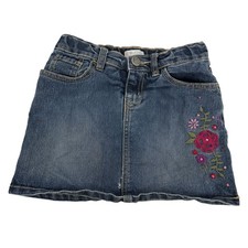 The Childrens Place Girls Denim Skirt Size 8 Blue Floral Embroidered Stretch