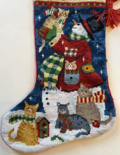 Christmas Dimensions Needlepoint Stocking SNOWMAN KITTIES Winget FINISHED kit
