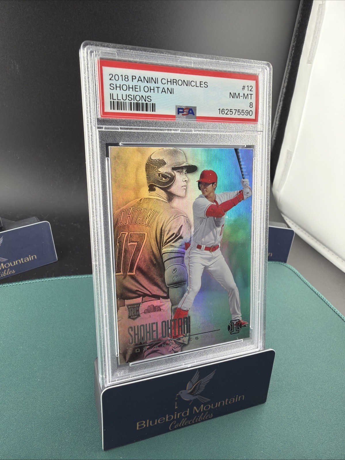 2018 Panini Chronicles Illusions Shohei Ohtani RC Insert #12 PSA 8 view 2