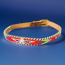 VTG Girls 4-6, 7-8 Native American Indian Leather Beaded Belt sz 18-23  Waist