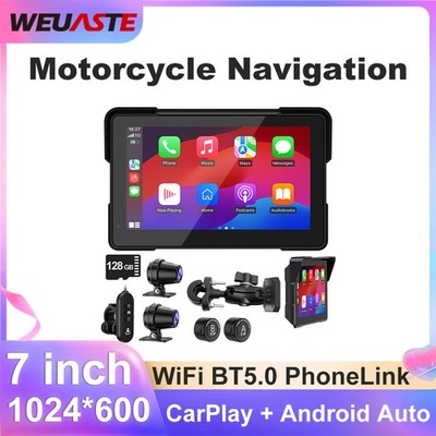 WEUASTE 7'' Wireless GPS Motorcycle CarPlay (Includes 128G SD) with Android Auto