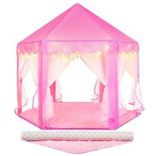 Senodeer Princess Tent for Girls Indoor with Rug, Star Lights - Pink Play Ten...