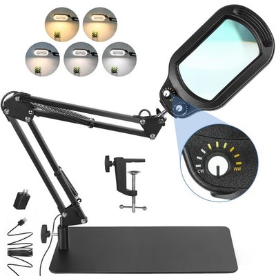 10X Rectangle Magnifying Glass with Light and Stand, Real Glass Lighted Magni...
