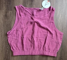 Anrabess Pink Linen Tank Crop Womens Shirt Small