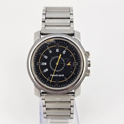 Fastrack Men's Watch 42MM Black Dial Gray Bracelet Band 7.5'' New Battery
