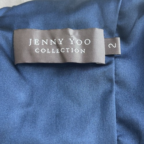 Jenny Yoo Collection dunkelblaues Kleid Gr. 2 schulterfrei Rüschen Seidenmischung - Bild 3 von 6