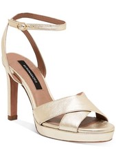 BCBG MAXAZRIA Womens Gold 0.5" Platform Leah Stiletto Leather Sandal 9 M