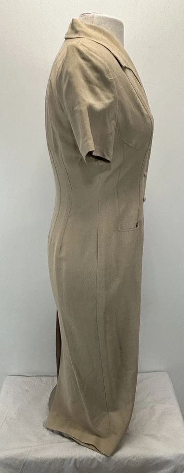 Maxi Camisa Vestido Dana Buchman Seda Talla 4 Para Mujer Bronceado Botón Frontal Forrado Carrera Foto 4 de 4