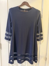 IC Collection by Connie K Navy Blue Mesh Stripe Trim Dress Small Made in USA