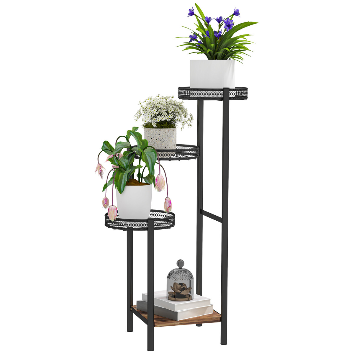 Rackhams Black 4 Tiered Plant Pot Stand, Metal Plant Shelf For Living Room - Image 2