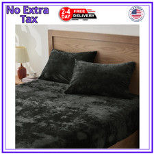 Velvet Fitted Sheet and Pillowcases Set, Luxury Soft Fuzzy Bottom Sheet with ...