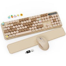 Wireless Keyboard and Mouse Combo - Cute Typewriter Full-Size, Latte