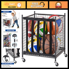 Rolling Sports Ball Storage Cart - Lockable Ball Locker with Casters, Stackable