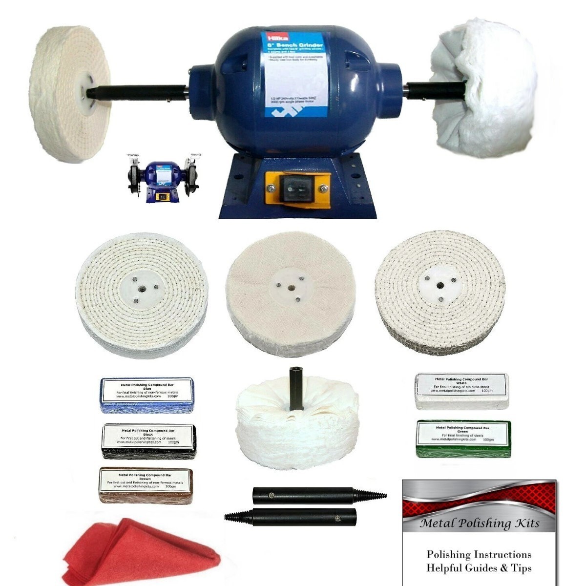 375W Bench Grinder Polisher Metal Polishing Buffing Machine 6"" Wheels