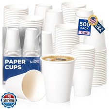Fit Meal Prep 500 Pack 12 oz Disposable Paper Coffee Cups, Premium White Hot