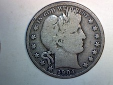 1904 BARBER HALF DOLLAR SOME LETTERS SHOW IN LIBERTY LOT A VG