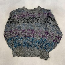 Vintage Abstract Knitted Jumper Patterned Grandad Knit Sweater Men's M