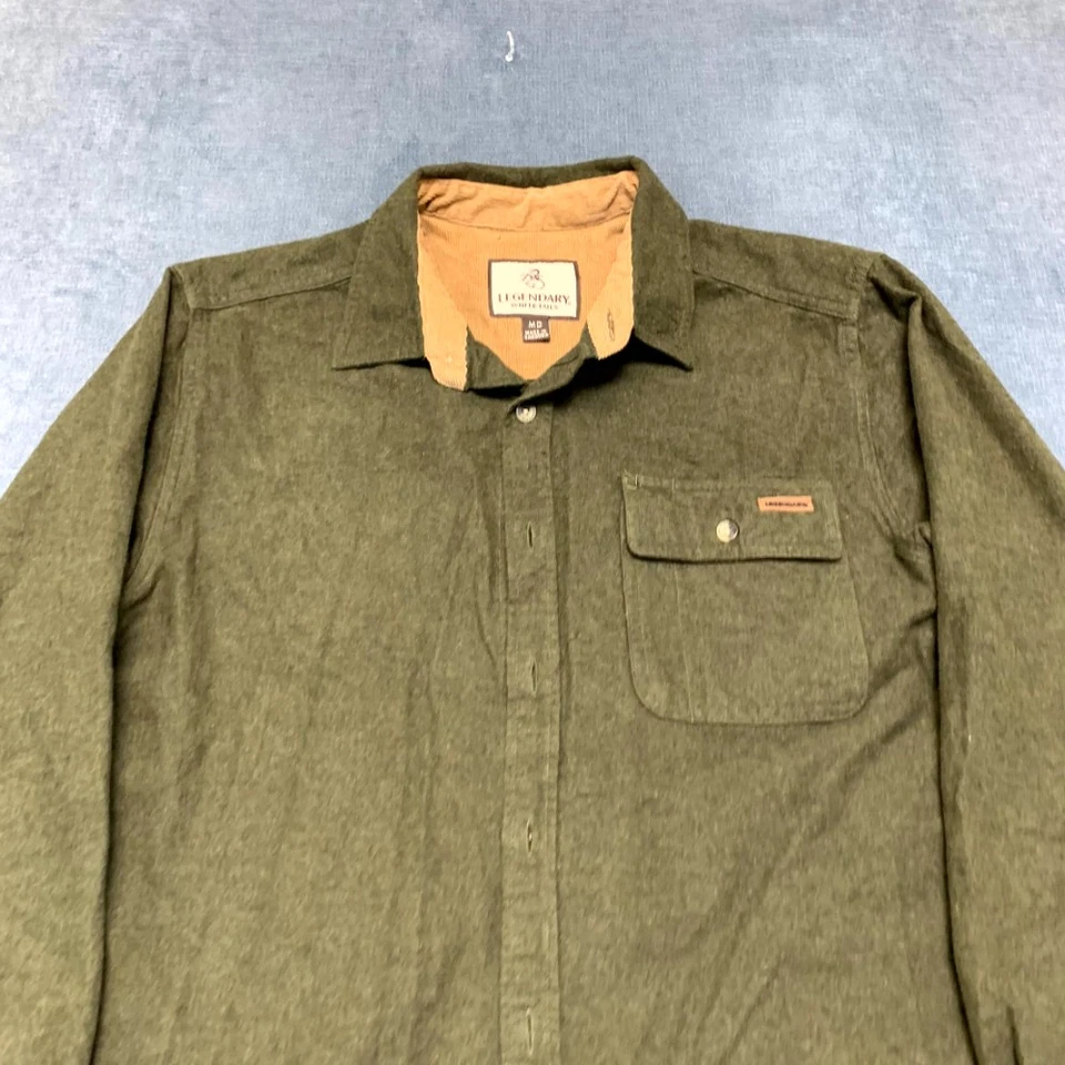 Legendary Whitetails Shirt Men Medium Olive Green Cotton Split Pleated Button Up - Image 4 of 4