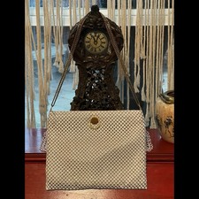Vintage White Metal Mesh Evening Bag Gold Chain Hong Kong Retro Glam Purse