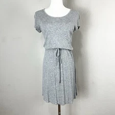 Olive & Oak Mini Shirt Dress Drawstring Waist Short Sleeve Grey Jersey Sz Small