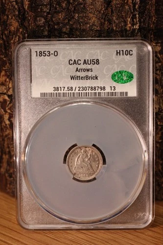 1853-O Seated Liberty Half Dime Silver Arrows CAC AU58